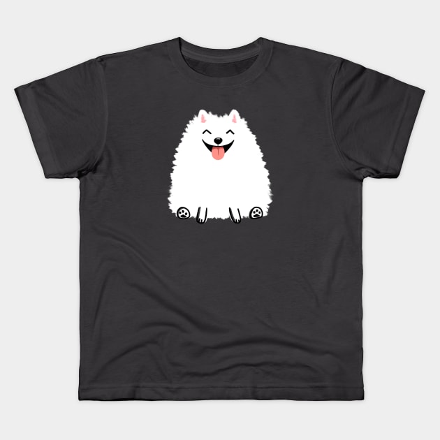 Cute White Pomeranian Cartoon Dog Kids T-Shirt by Coffee Squirrel